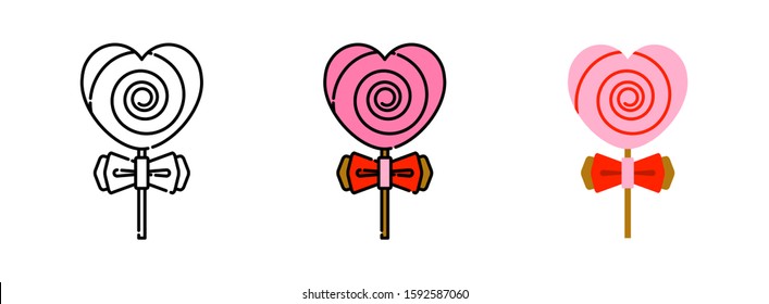 Candy lollipop heart-shaped icon set isolated on white background for web design,Valentine day concept