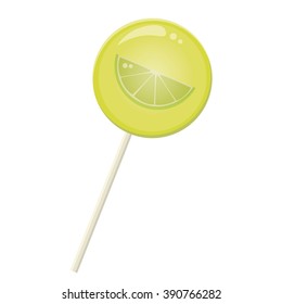 Candy lollipop with lemon slice, lollipop lolly pop on a white background