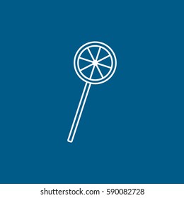 Candy Lollipop Line Icon On Blue Background