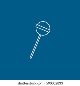 Candy Lollipop Line Icon On Blue Background
