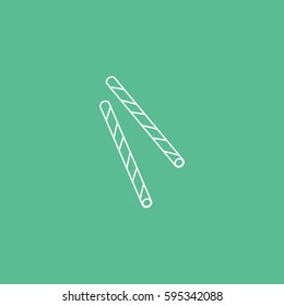 Candy Lollipop Line Icon On Green Background