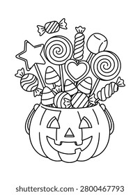 Candy Lollipop Mix Coloring Page for Kids. Simple Sweet Treat Outline Illustration for Children.