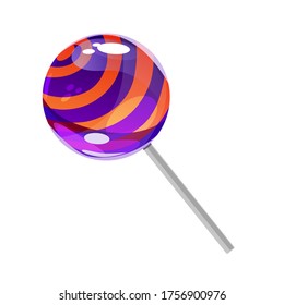 Candy lollipop with orange stripes. Vector illustration isolated on white background.