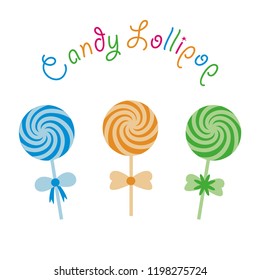 Candy lollipop round spiral delicious flat design cartoon vector illustration - set of sweet colorfull candys