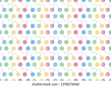 Candy lollipop round spiral delicious flat design cartoon vector illustration - set of sweet colorfull candys pattern wallpaper background
