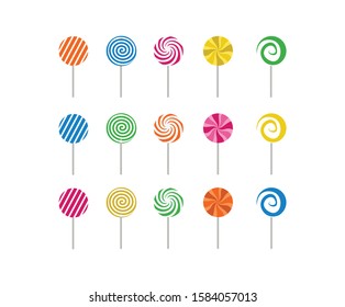 Candy lollipop round spiral delicious flat design cartoon vector illustration - set of sweet colorfull candys chrismast