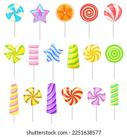 Candy and Lollipop as Sugary Caramel on Stick Big Vector Set