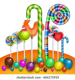 Candy, lollipop, sweet set. A realistic background for the holiday. Vector illustration.