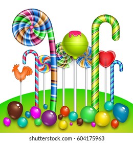 Candy, lollipop, sweet set. A realistic background for the holiday. Vector illustration.