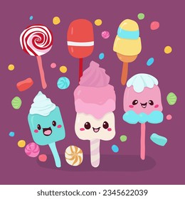 Candy and lollipop, sweets, cartoon vector illustration
