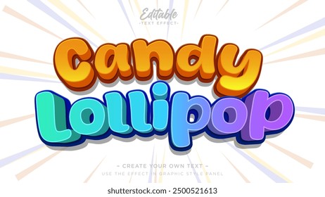 Etiqueta de texto de caramelo piruleta. Efecto de estilo de texto Lollipop