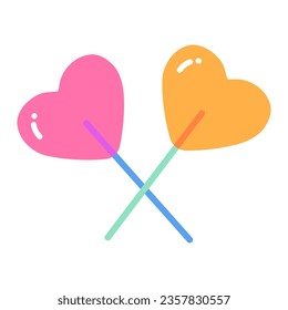 Candy lollipops heart shaped nastolgia style retro vintage 90's and 00's, y2k. Flat style. Vector illustration.