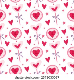 Candy lollipops and hearts, valentine's day, scandinavian style, perfect for fabric, wrapping paper, textile, baby bedding, wallpaper, pajamas.