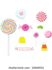 Candy - lollipops, suckers, and gummy candy isolated on white - vector illustration