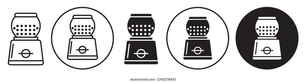 Candy Machine symbol Icon. Vector outlined flat set collection of bubble gum or sugar candy sweets treat at amusement park or fair. Logo sign mark of automatic vending glass slot display for kids 