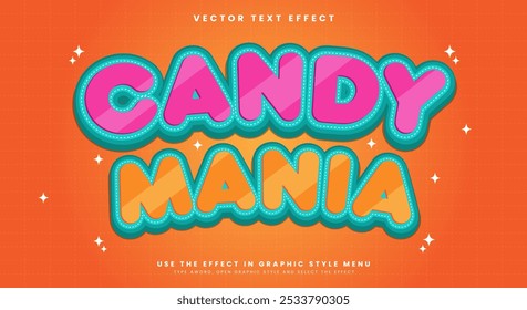 Candy Mania 3d efeito de texto editável Modelo adequado para produtos de alimentos doces