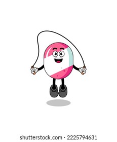 candy mascot cartoon is playing skipping rope , character design