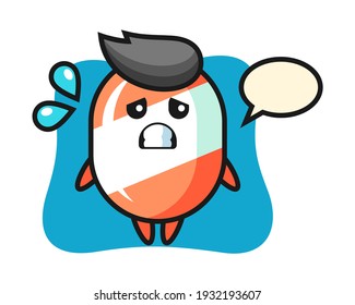 Candy mascot character with afraid gesture