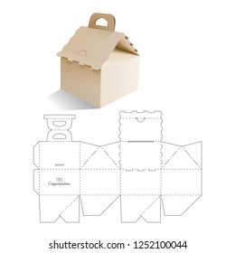 Candy model box of house. Retail Box with Die-cut Layout. Package Template. Vector Illustration of Box.