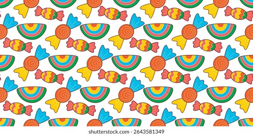 Candy humor colorido padrão perfeito. Sweets e fundo de criança gostoso. Impressão de tratamento de açúcar, gráfico vetorial