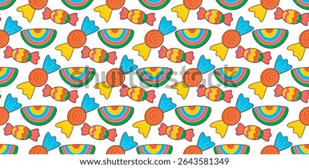 Candy mood colorful seamless pattern. Sweets and yummy kid background. Sugar treat print, vector graphic