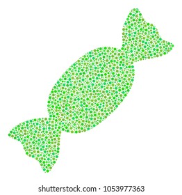 Candy mosaic of round dots in variable sizes and eco green color tinges. Round dots are combined into candy vector mosaic. Fresh vector design concept.