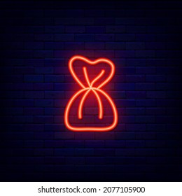 Candy neon sign. Sweet shop. Cake store. Night bright emblem. Outer glowing effect logo. Editable stroke. Isolated vector stock illustration