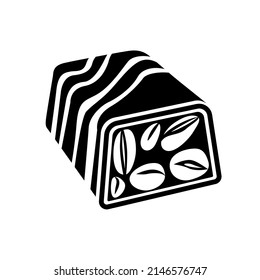 Candy with nuts sprinkled with chocolate. Pastry simple style black detailed logo icon vector black illustration isolated