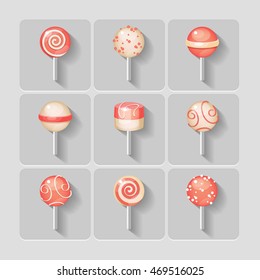 Candy on a stick icons set on white background_Red