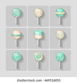 Candy on a stick icons set on white background_Mint