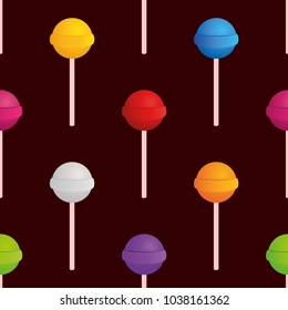 Candy on a stick. Seamless vector pattern