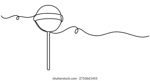 Caramelo en palo. Boceto de Vector de caramelo redondo con remolinos a rayas en un contorno negro aislado sobre fondo blanco. 