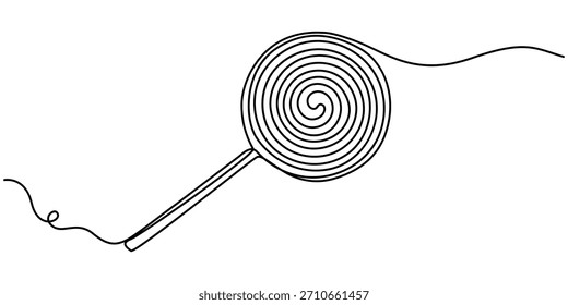 Caramelo en palo. Boceto de Vector de caramelo redondo con remolinos a rayas en un contorno negro aislado sobre fondo blanco. 