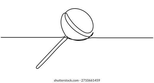 candy on stick. Vector sketch of round caramel with striped swirls in one black contour isolated on white background. 