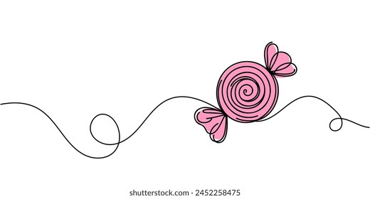 Candy in one continuous line drawing, . Contour icon. Doodle vector illustration.