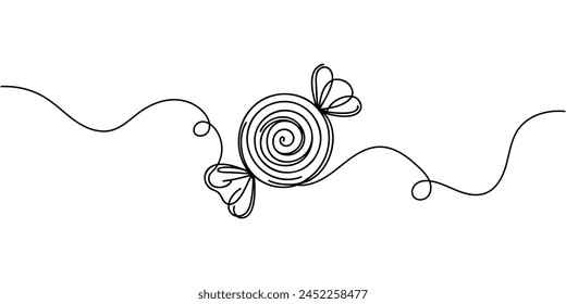 Candy in one continuous line drawing, . Contour icon. Doodle vector illustration.