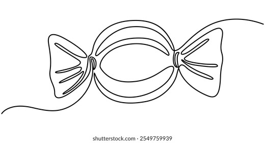 Caramelo en un dibujo de línea continua, . Icono de contorno. Ilustración vectorial Doodle. Una ilustración de línea continua de un caramelo, aislado sobre fondo blanco. Línea de arte de caramelo pro Ilustración vectorial.