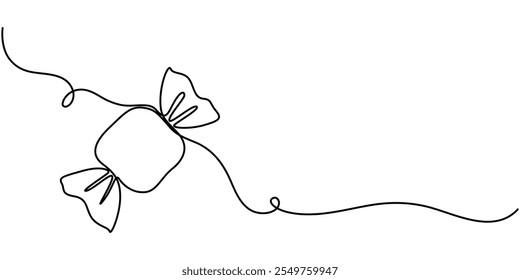 Candy in one continuous line drawing, . Contour icon. Doodle vector illustration. One continuous line illustration of a candy, isolated on white background. Line art of candy pro vector illustration.