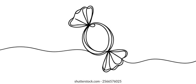 Candy in one continuous line drawing. Minimalist design for sweets and dessert themes. Simplified hand-drawn illustration for treats and celebrations.