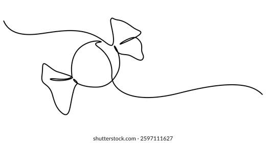 Candy in one continuous line drawing. Minimalist design for sweets and dessert themes. Simplified hand-drawn illustration for treats and celebrations, Candy in one continuous line drawing, Contour.
