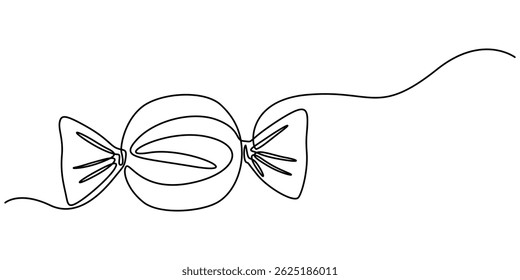 Candy in one continuous line drawing. Contour icon. Doodle vector illustration, Candy in one continuous line drawing. Minimalist design for sweet and dessert themes. Simplified hand drawn illustration