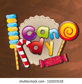 candy over wooden texture background. vector illustration