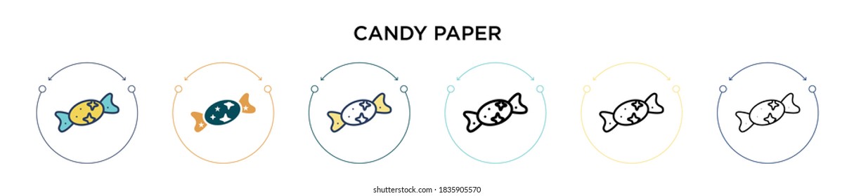 Candy paper icon in filled, thin line, outline and stroke style. Vector illustration of two colored and black candy paper vector icons designs can be used for mobile, ui, web