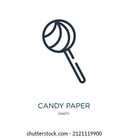 candy paper thin line icon. candy, chocolate linear icons from party concept isolated outline sign. Vector illustration symbol element for web design and apps.