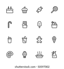 Candy and pastry icons. Lines have not been expanded to maintain maximum editability.