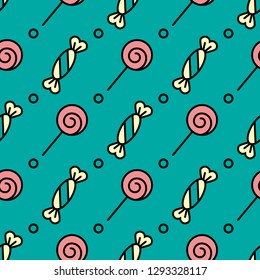 Candy pattern. Sweets and lollipops seamless background