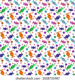 Candy pattern. Vector illustration on a white background. For use in prints, packaging, baby products, promotions, covers and flyers, candy stores.
