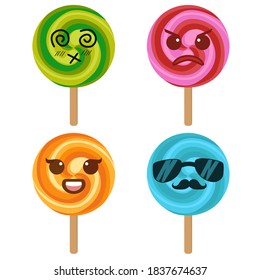
candy picture consists of four colors. with different expressions too