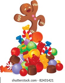 candy pile with gingerbread man