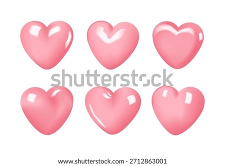 Candy Pink 3D Heart Set  Cute Glossy Shape Variations